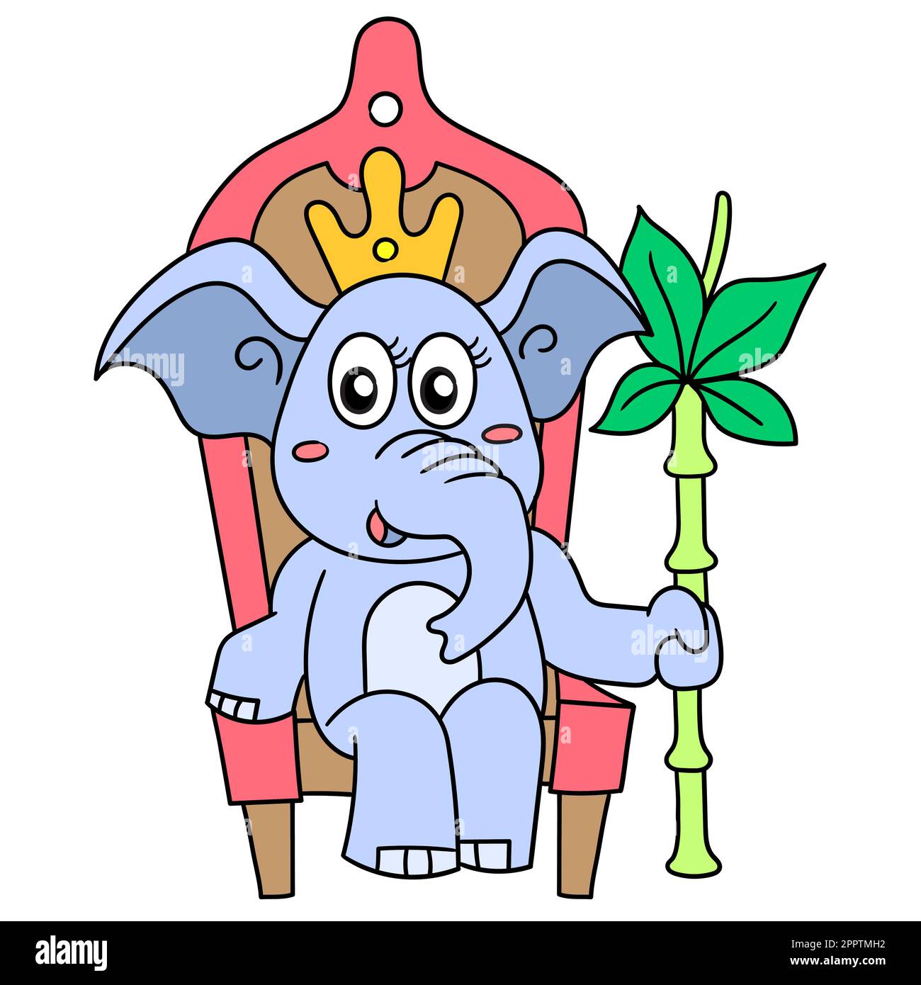 the queen female elephant sits on a throne chair, doodle icon image
