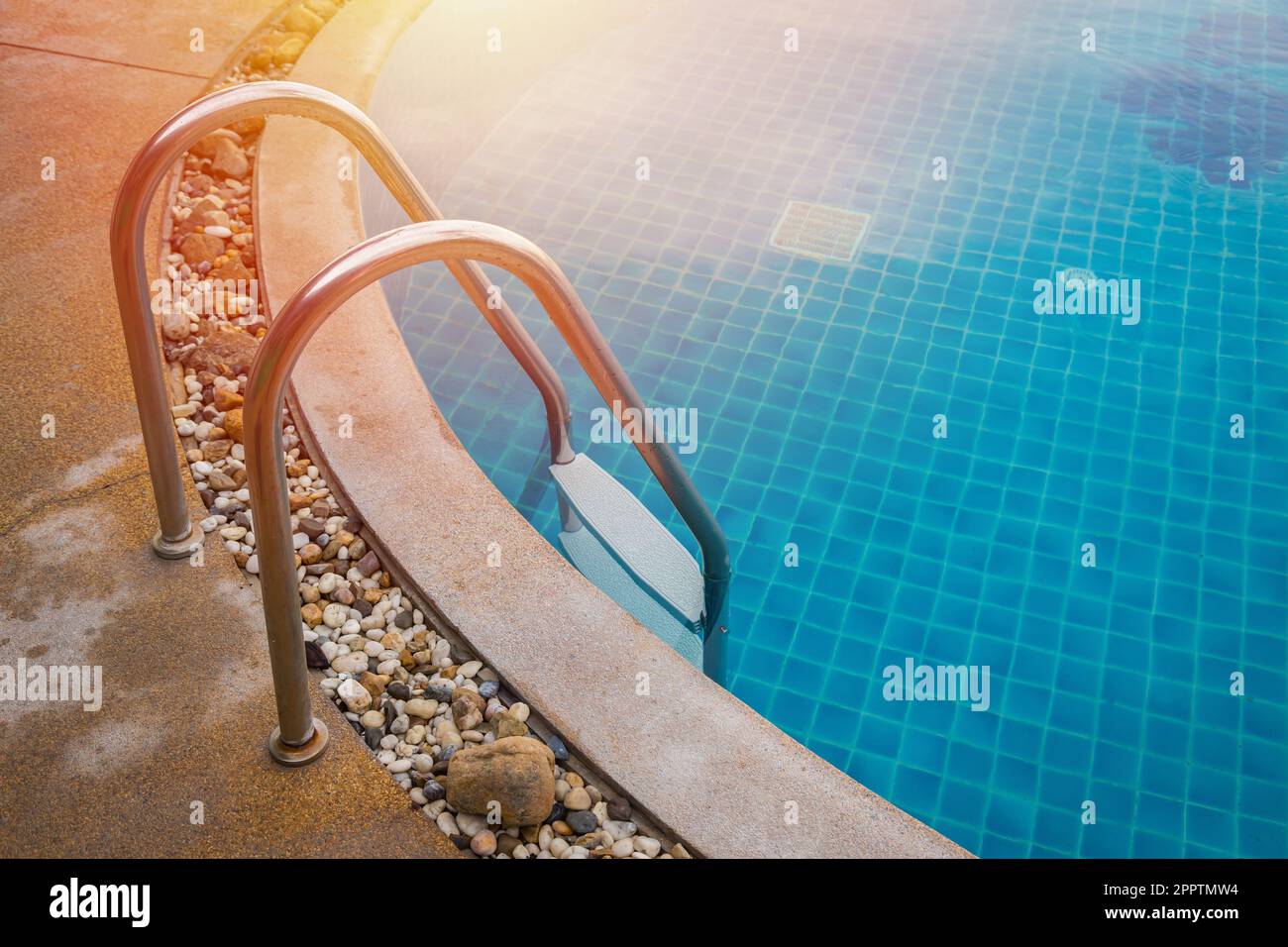 swiming pool with blue water background Stock Photo