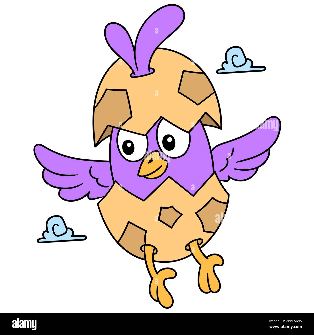 The newly hatched chicks fly around the sky, doodle icon image kawaii Stock Vector