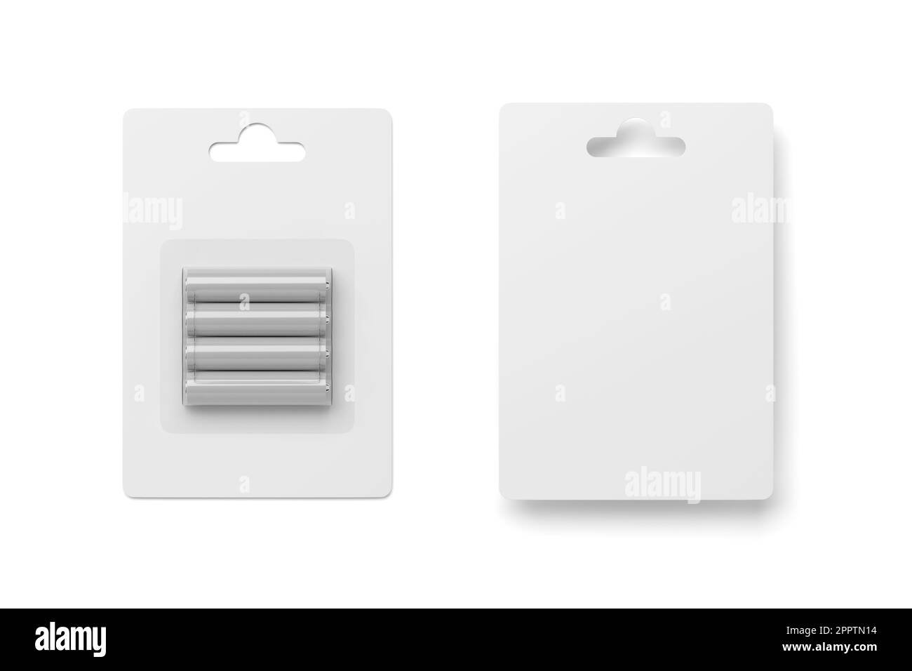 AAA batteries in transparent blister pack mock up. Front and back