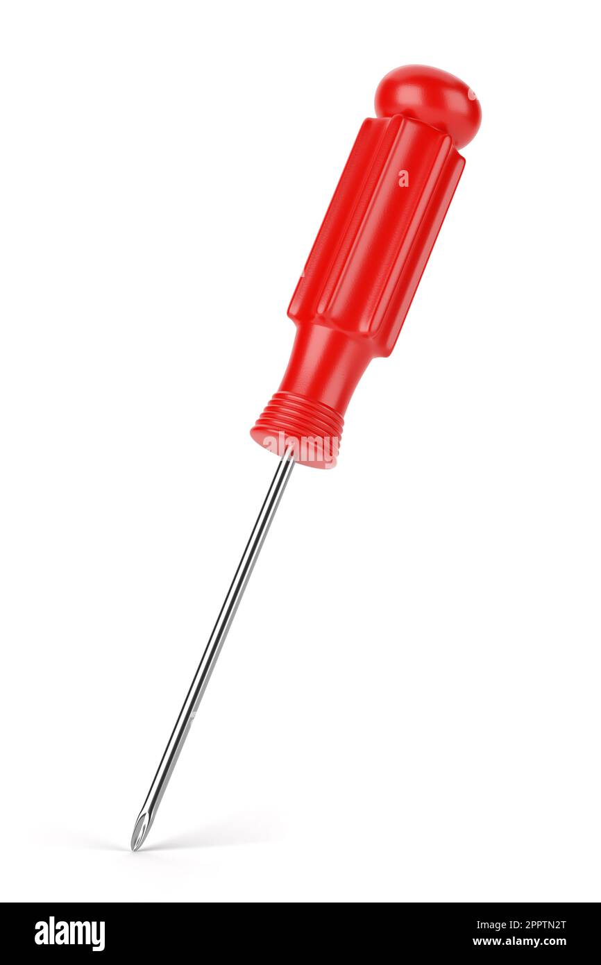 Red phillips head screwdriver with plastic handle isolated on white