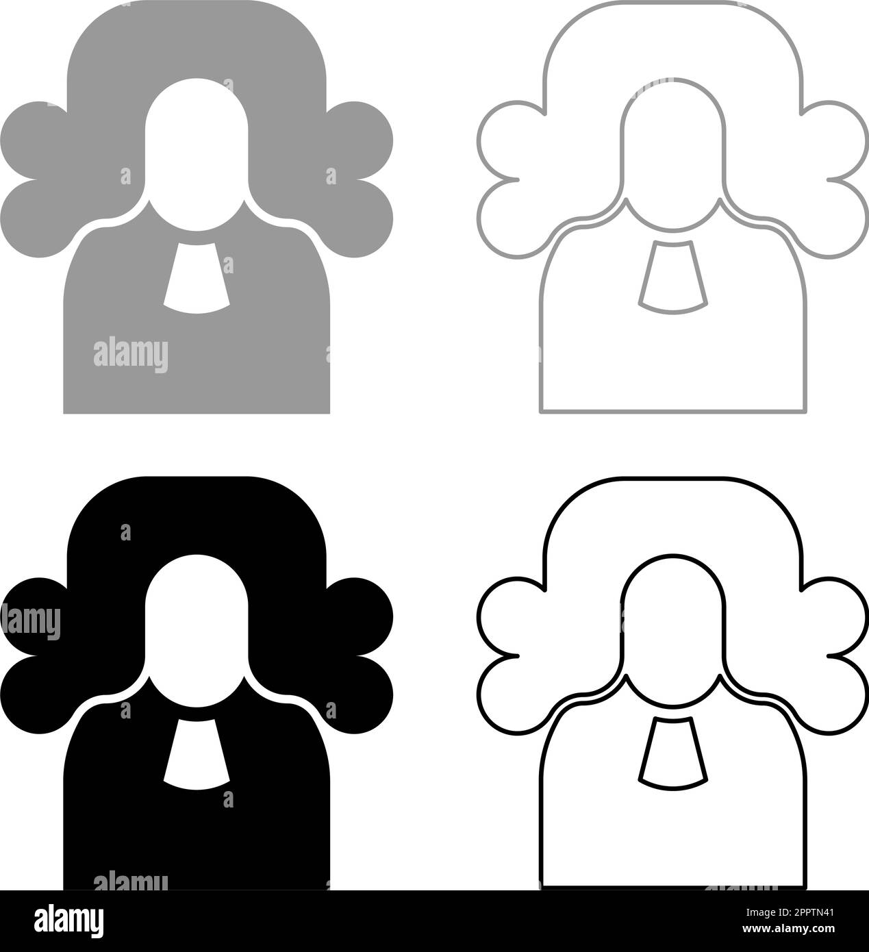 Judge lawyer jury avatar set icon grey black color vector illustration image solid fill outline contour line thin flat style Stock Vector