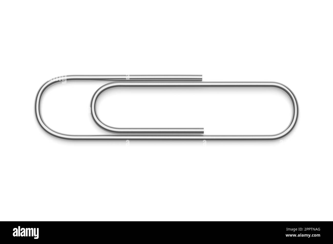 Silver paper clip isolated on white background. 3D rendering illustration. Stock Photo