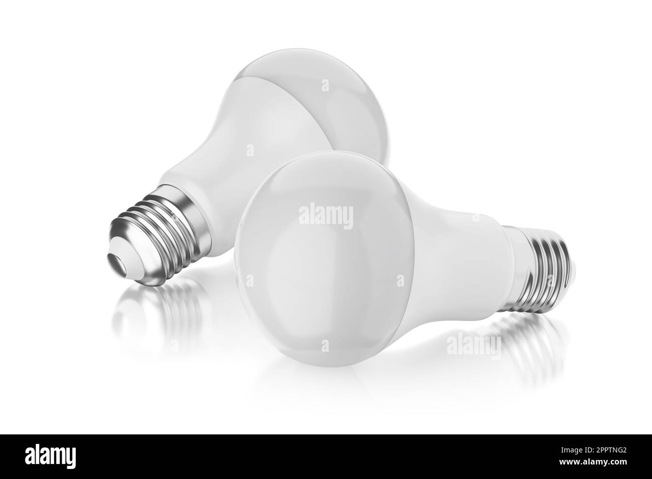 Two LED light bulb with e27 base isolated on white background. 3D ...