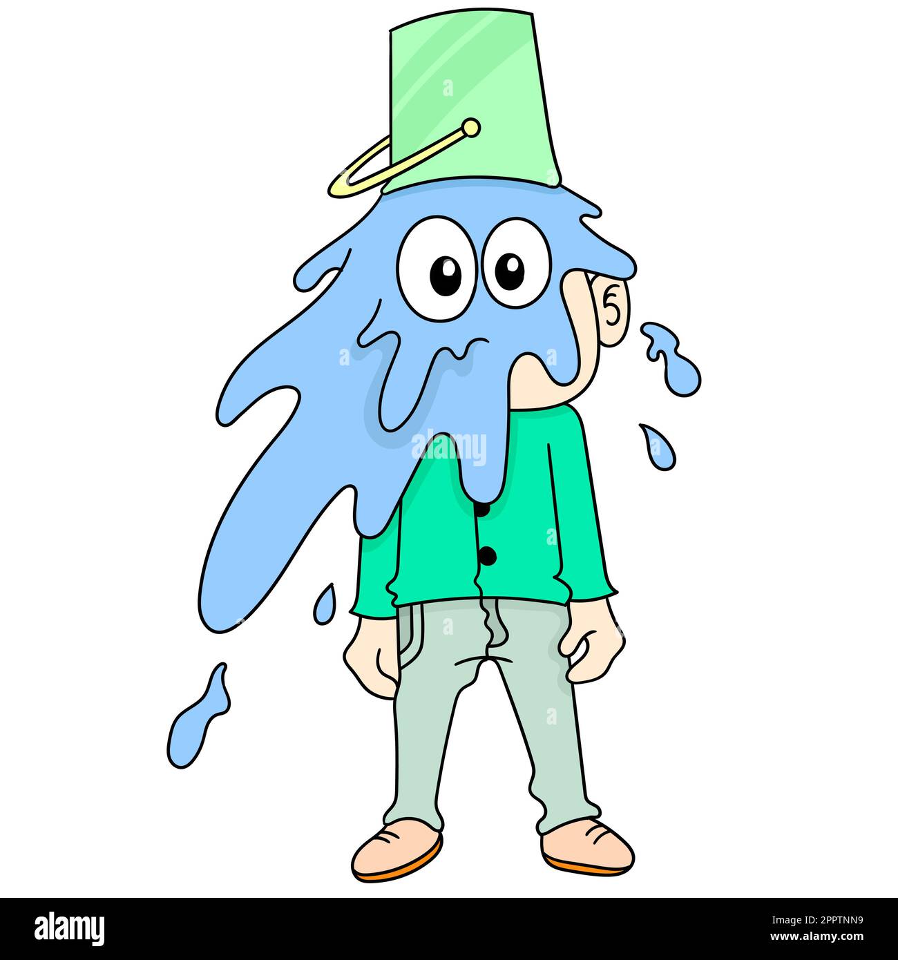 someone is standing, splashed with water from a bucket, doodle icon ...