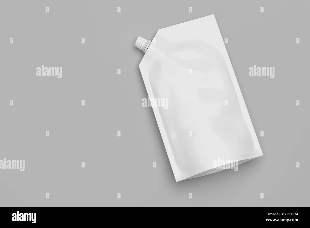 White plastic pouch bag with a corner lid mock-up template for design. Copy space. 3d rendering illustration. Stock Photo