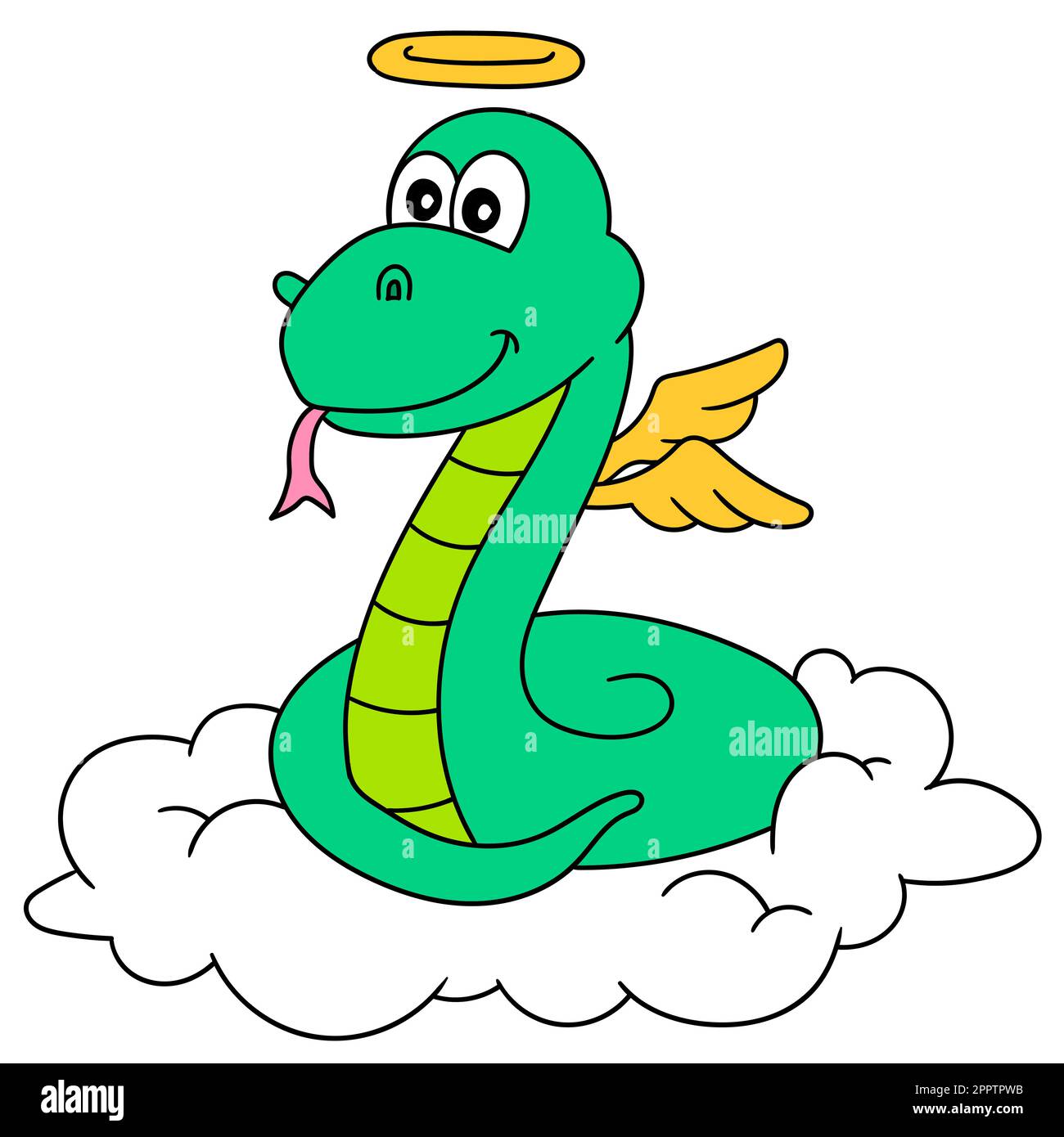 angel snake flying above the clouds, doodle icon image kawaii Stock ...