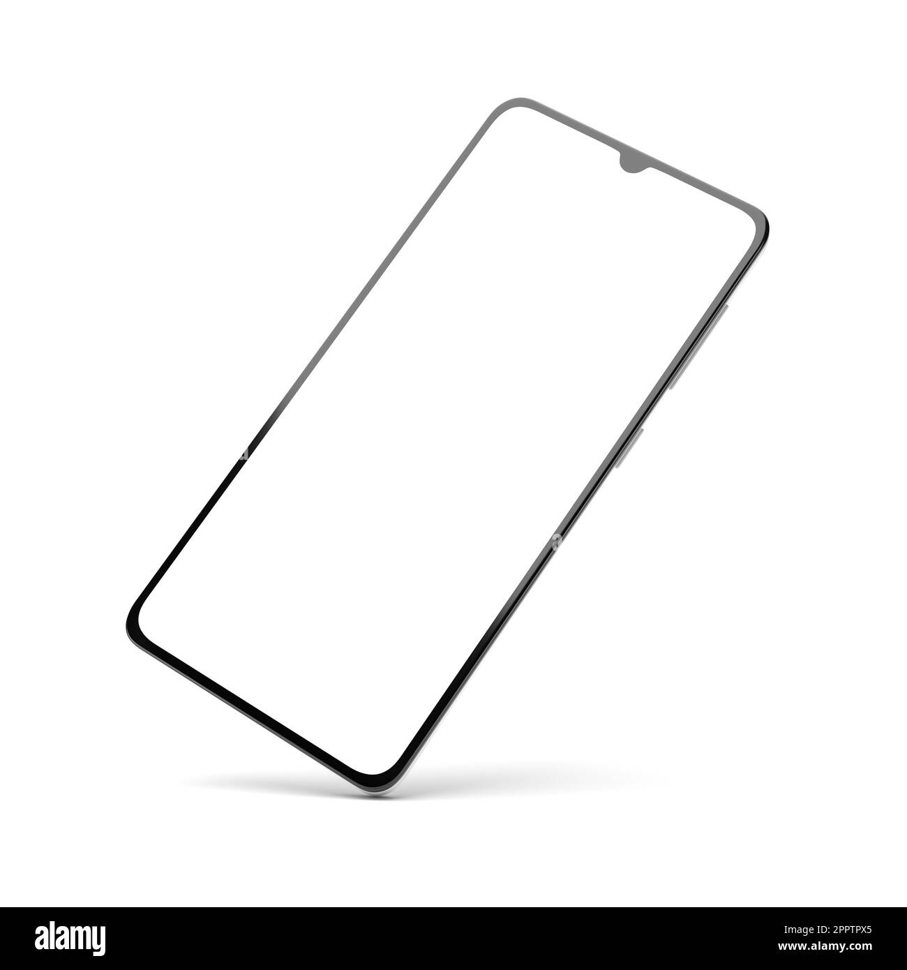 Modern smartphone with blank screen isolated on white background, mock-up template. 3d rendering illustration. Stock Photo