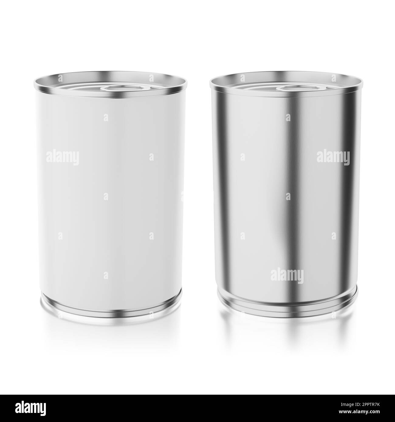 Two tin cans, product design mockup. Isolated on white background. 3D