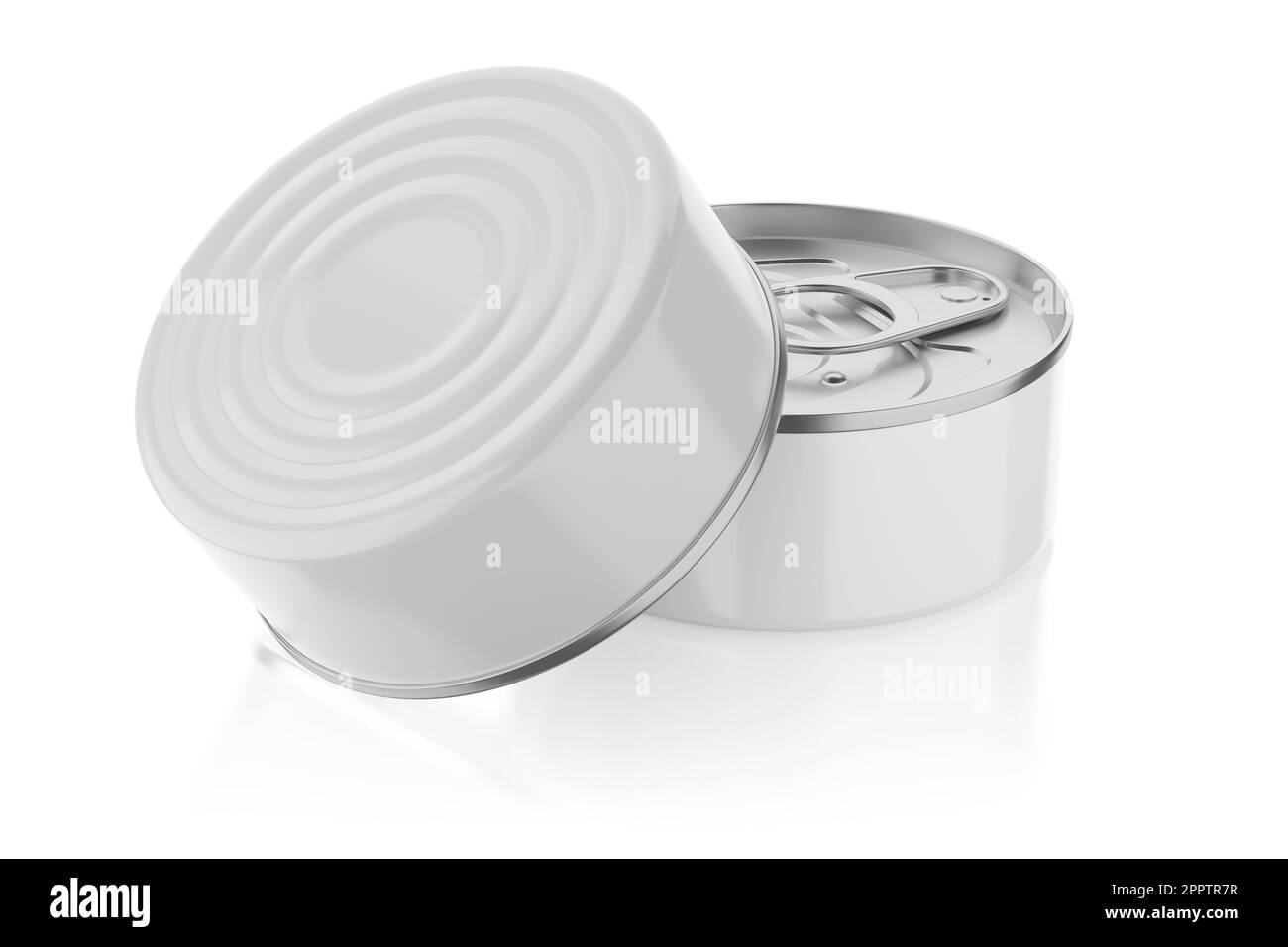 Two tin cans, product design mockup. Isolated on white background. 3D