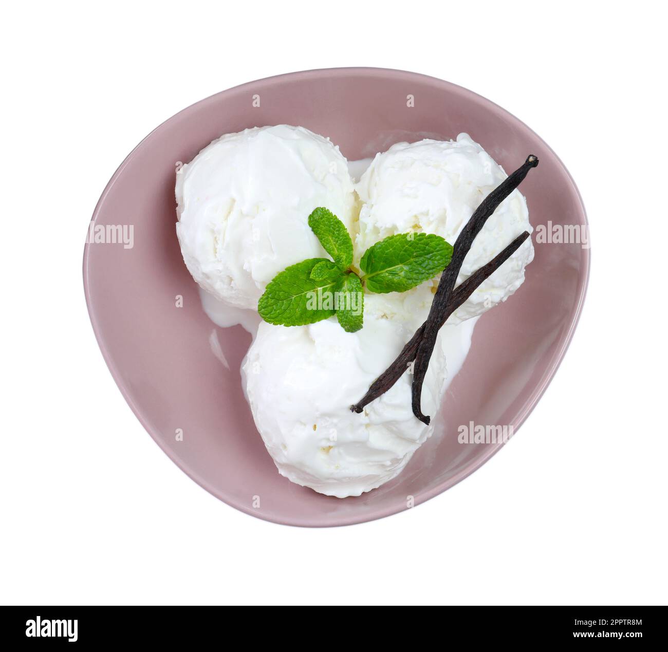 Delicious ice cream with mint and vanilla in bowl isolated on white ...