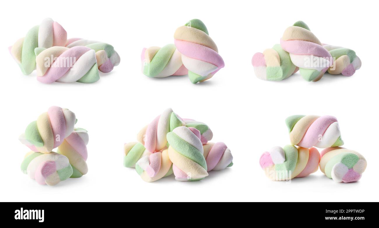Set with tasty colorful marshmallows on white background Stock Photo ...