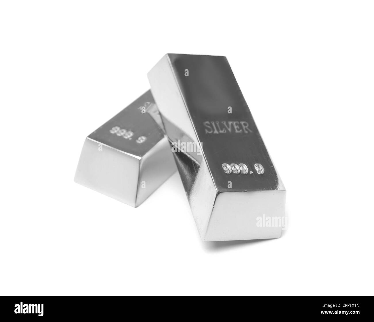Two shining silver bars isolated on white Stock Photo Alamy