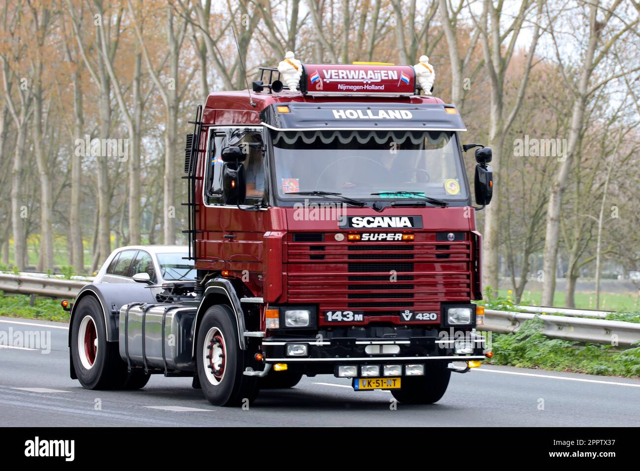 Retro trucks participate in a Retro Truck Tour through South Holland in