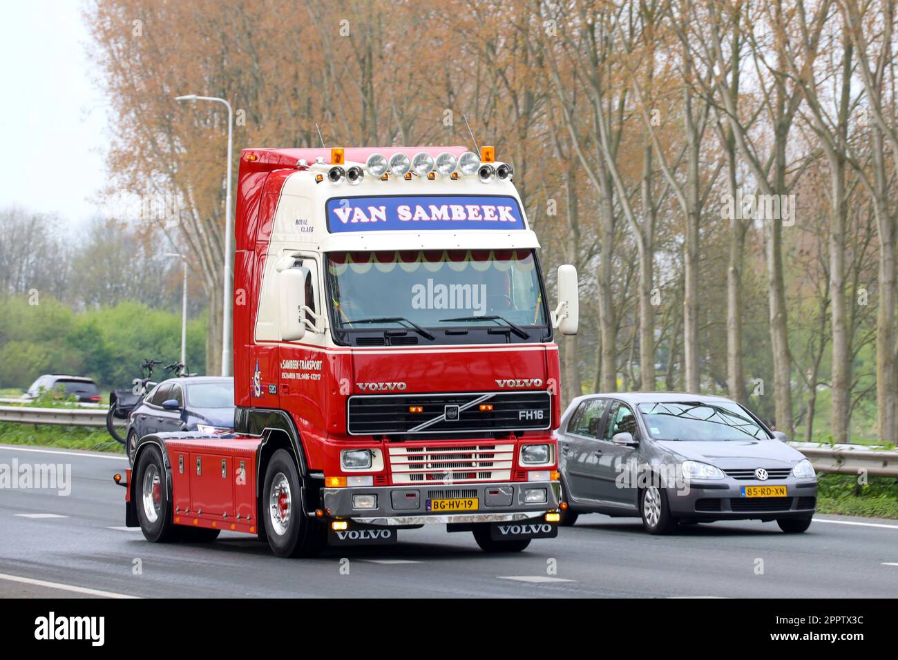 Retro trucks participate in a Retro Truck Tour through South Holland in