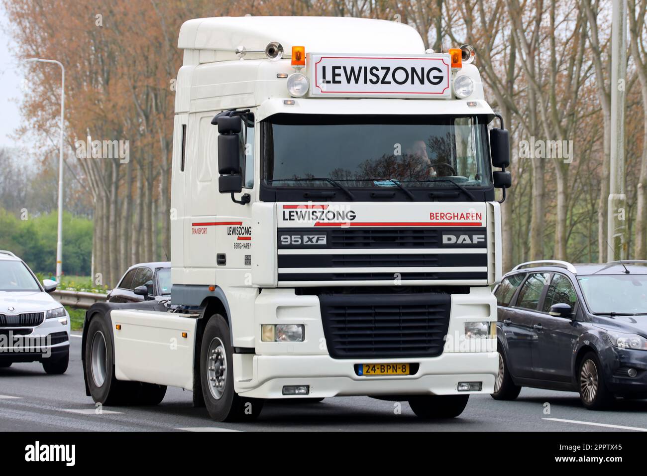 Retro trucks participate in a Retro Truck Tour through South Holland in