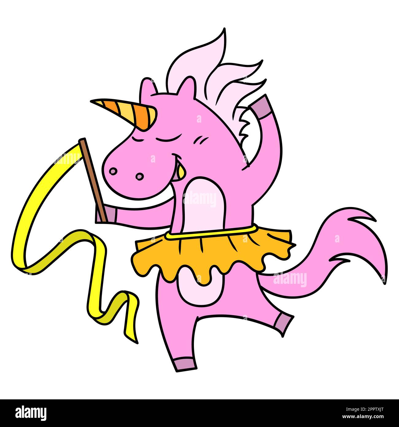 unicorn ponies dance ballet with flexible movements, doodle icon image kawaii Stock Vector