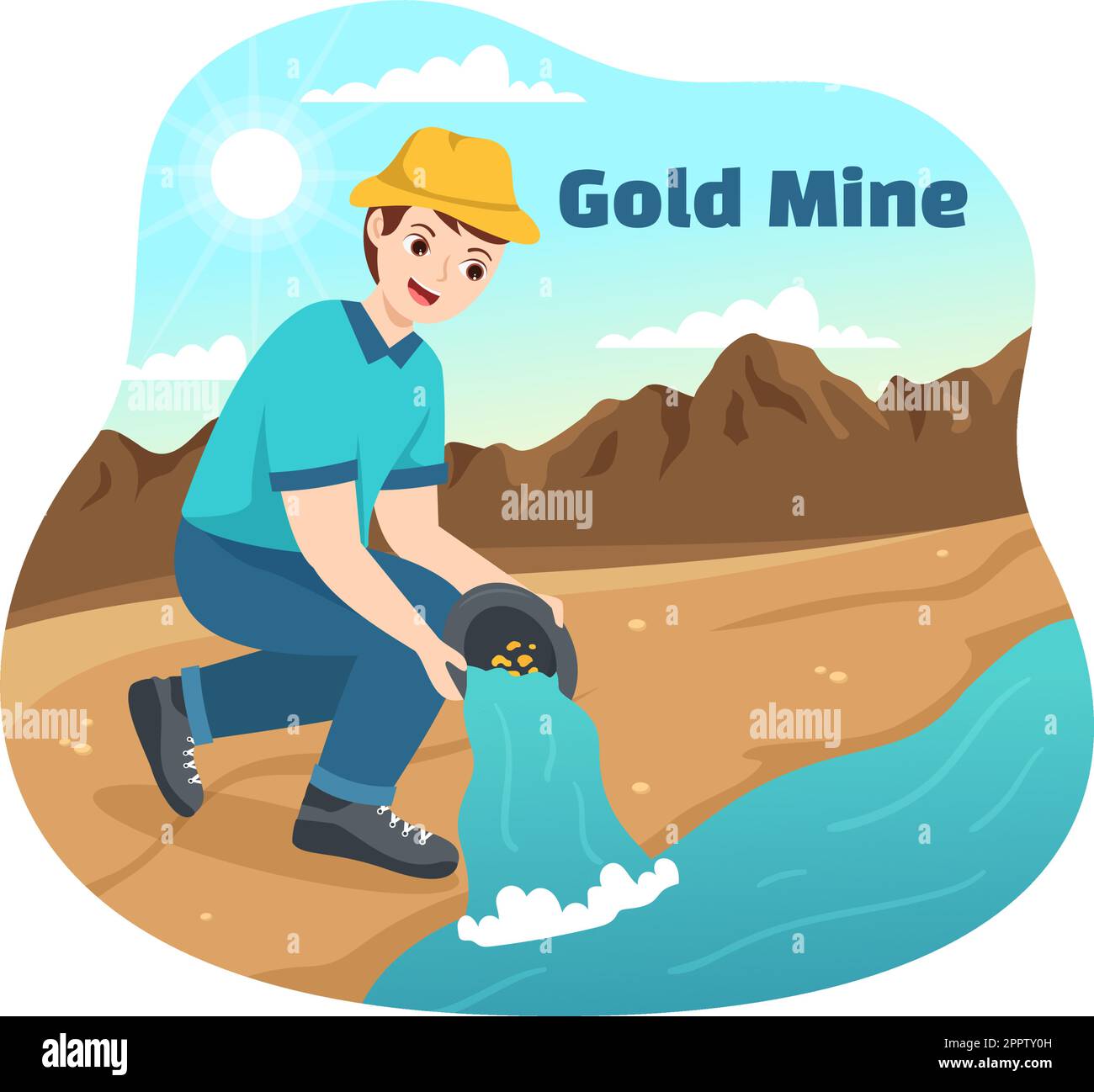 Gold Mine Illustration with Mining Industry Activity for Treasure, Pile