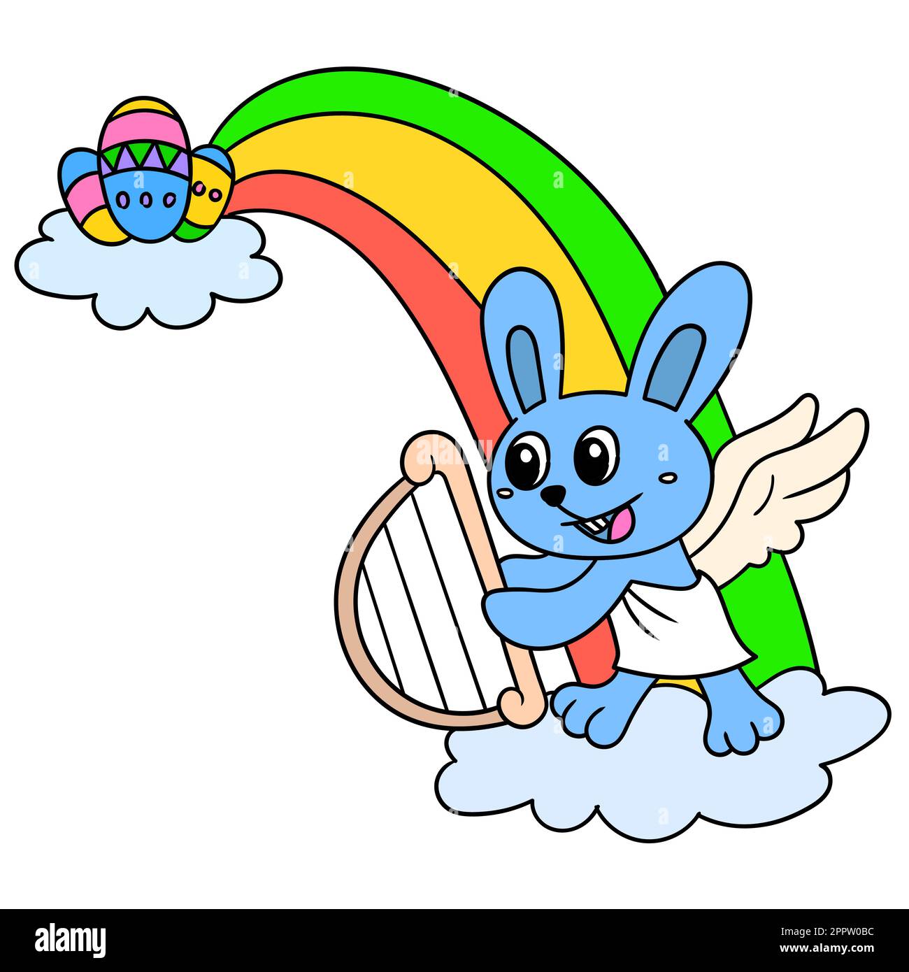 Celebration cartoon welcoming Easter Day with fantasy angel rabbit and ...