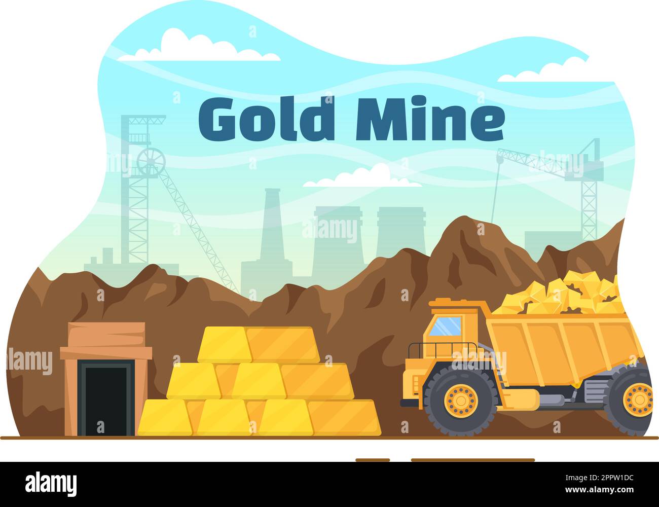 Gold Mine Illustration with Mining Industry Activity for Treasure, Pile