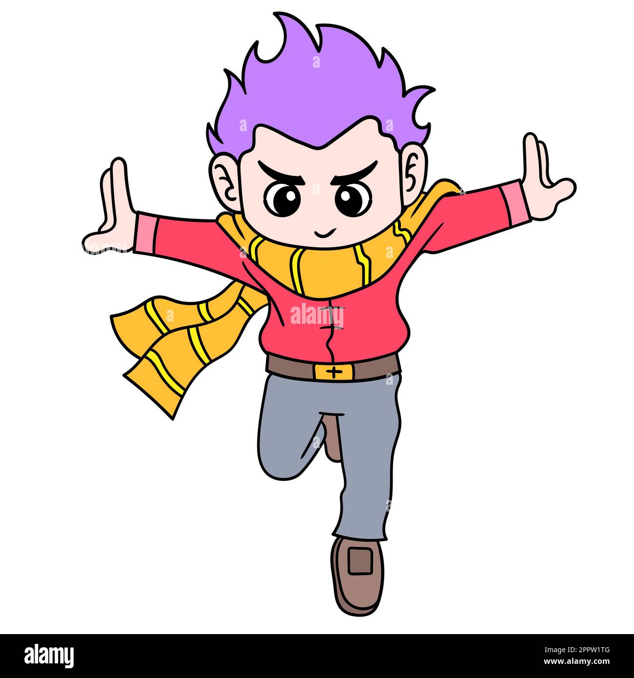 Stylish boy jump down like a superhero, doodle icon image kawaii Stock ...