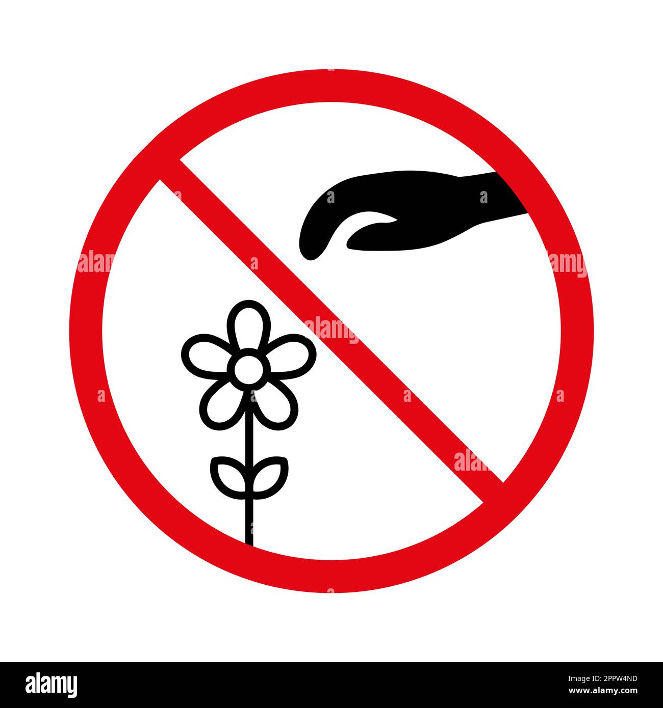 Picking flowers ban sign on white background Stock Vector