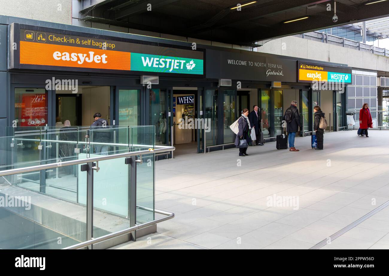 Passengers outside North Terminal building, London Gatwick airport ...