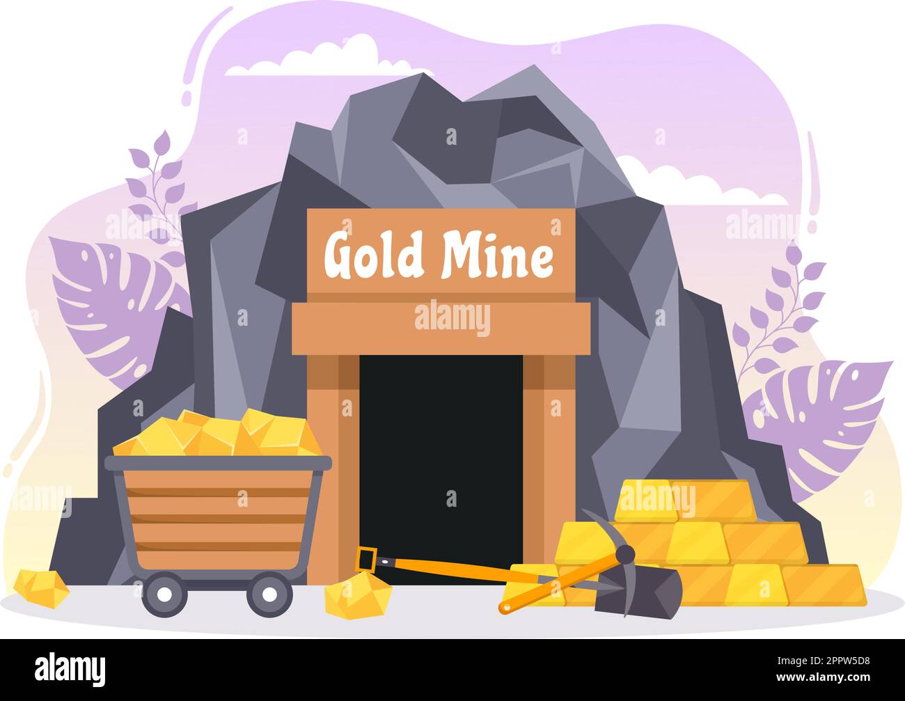 Gold Mine Illustration with Mining Industry Activity for Treasure, Pile ...