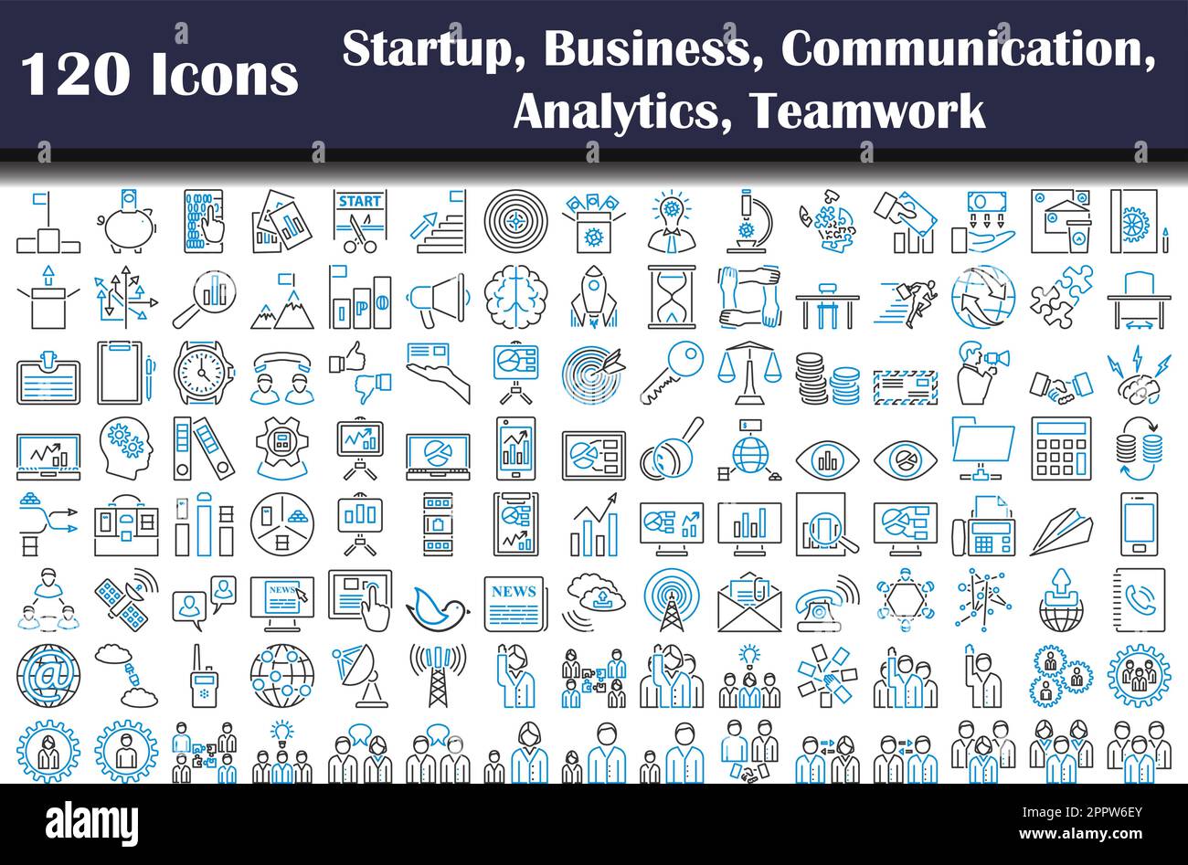 120 Icons Of Startup, Business, Communication, Analytics, Teamwork ...