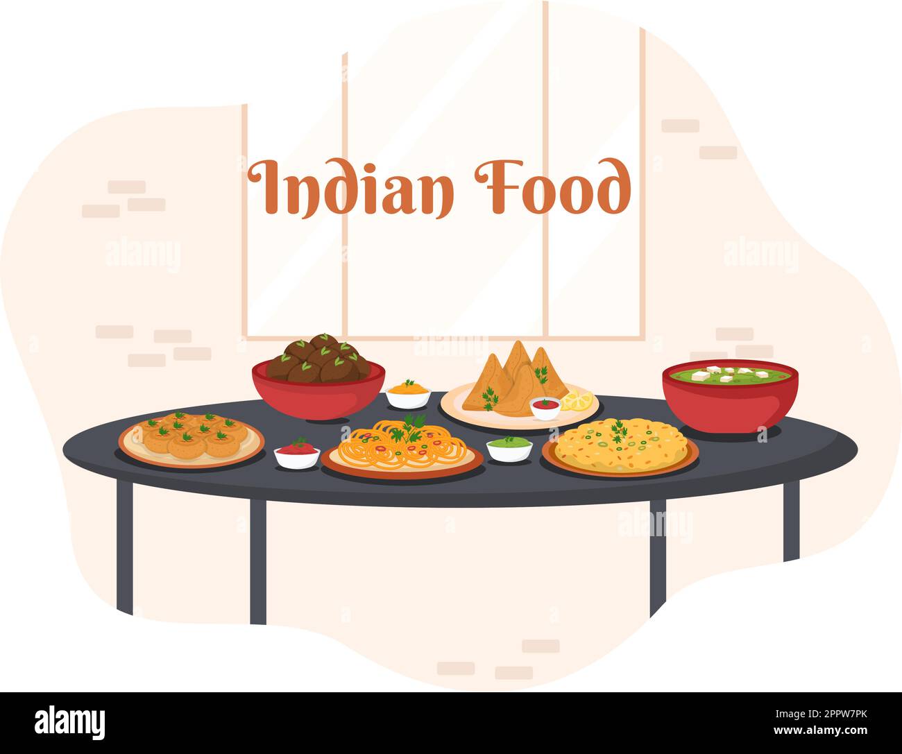 Indian Food Cartoon Illustration with Various Collection of Delicious