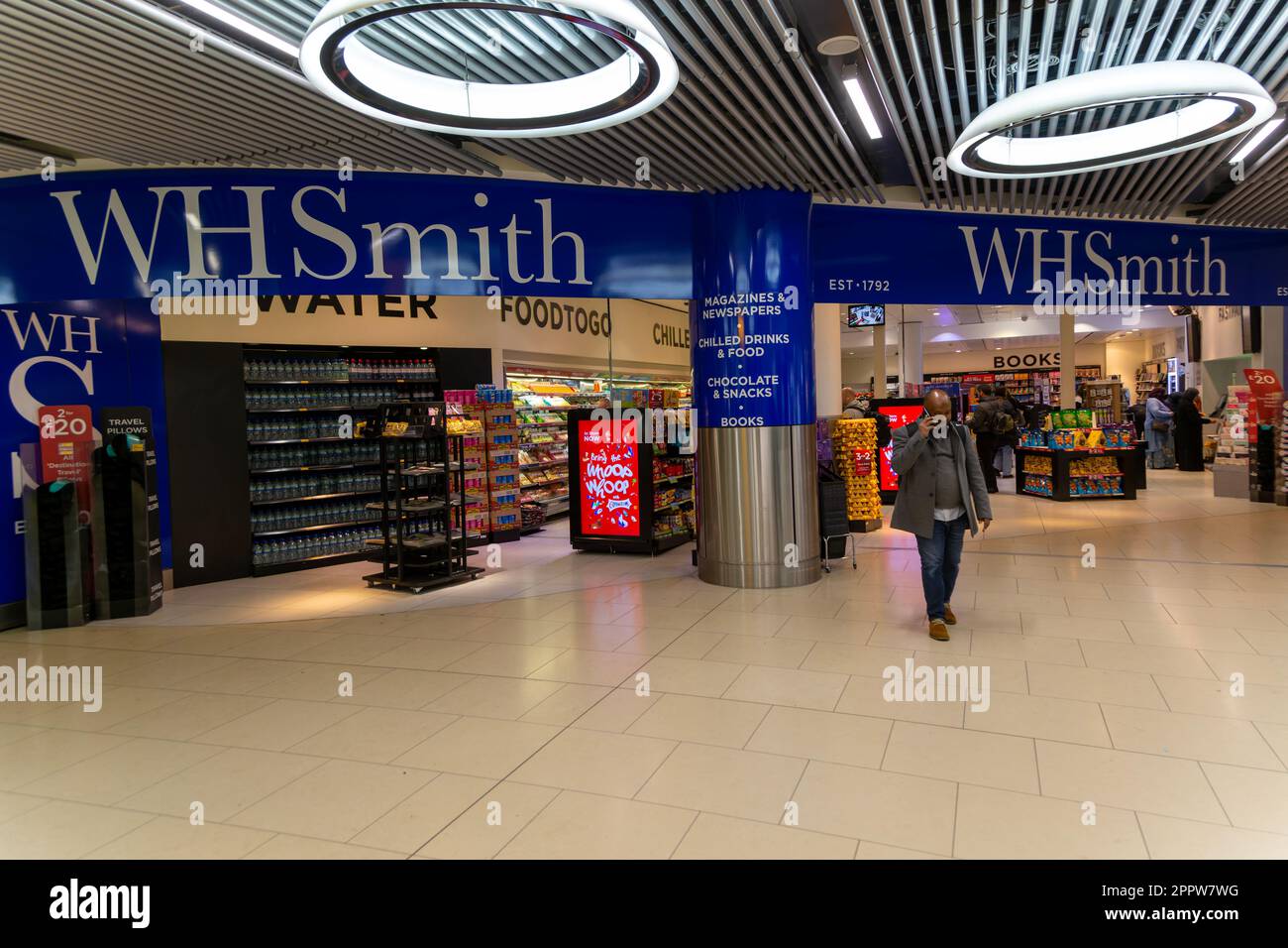 WH Smith shop store at Departures, South Terminal, London Gatwick