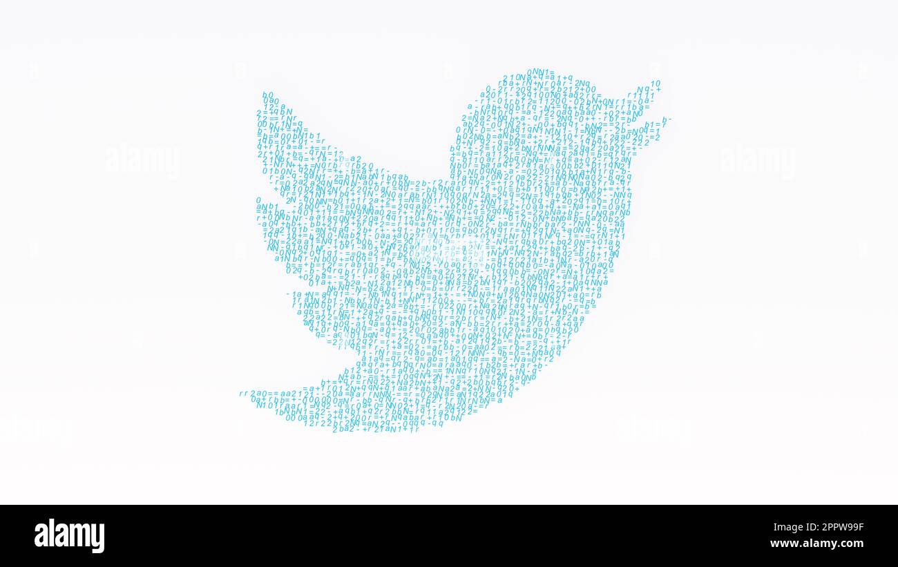 Blue 3d Twitter Inc Social Network Company Logo Made From Algorithm Open Source Code Equation Bird App White April 25 2023 Manchester 3d illustration Stock Photo