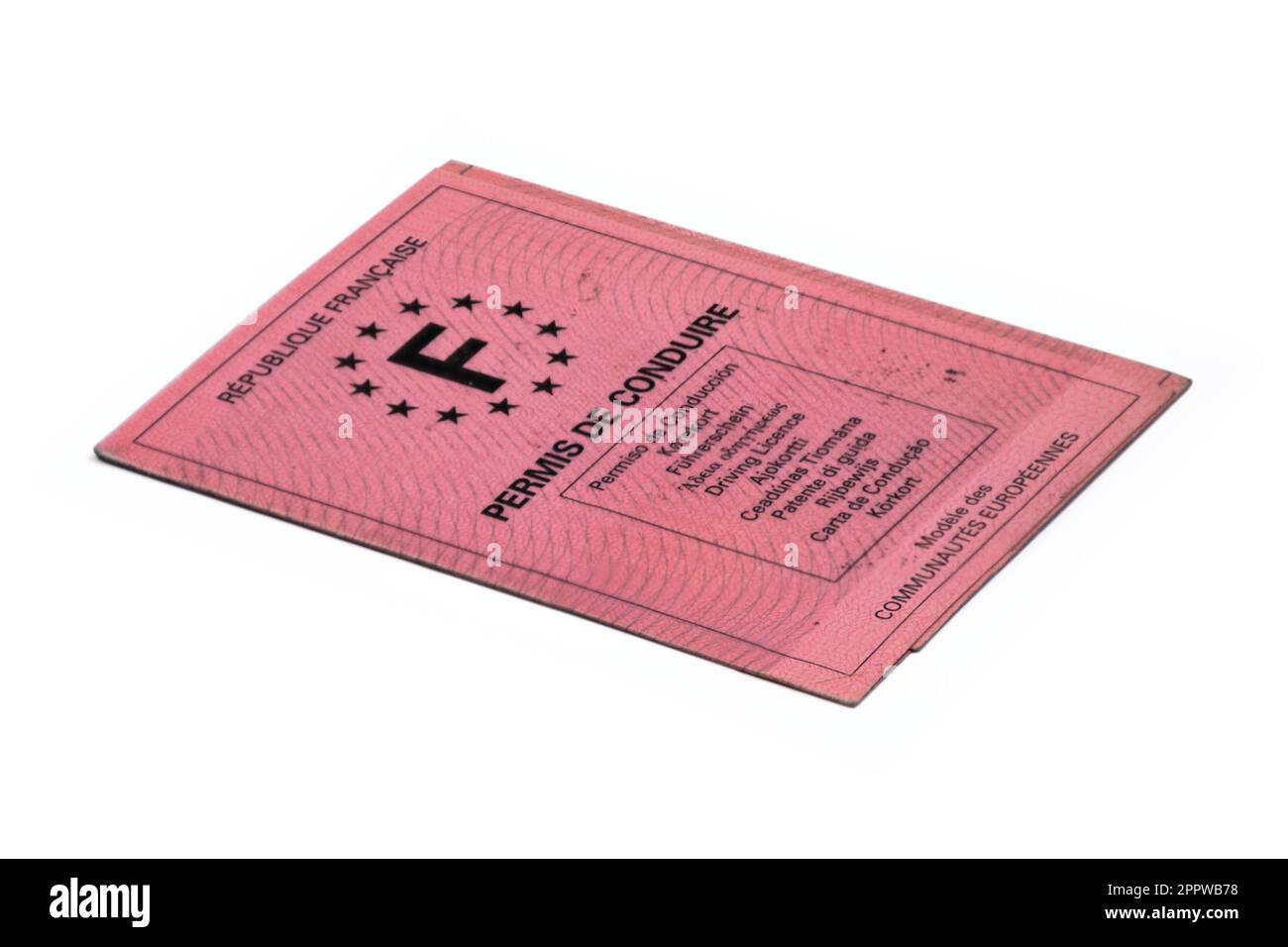 Studio shot of a French driver's license on white background Stock Photo