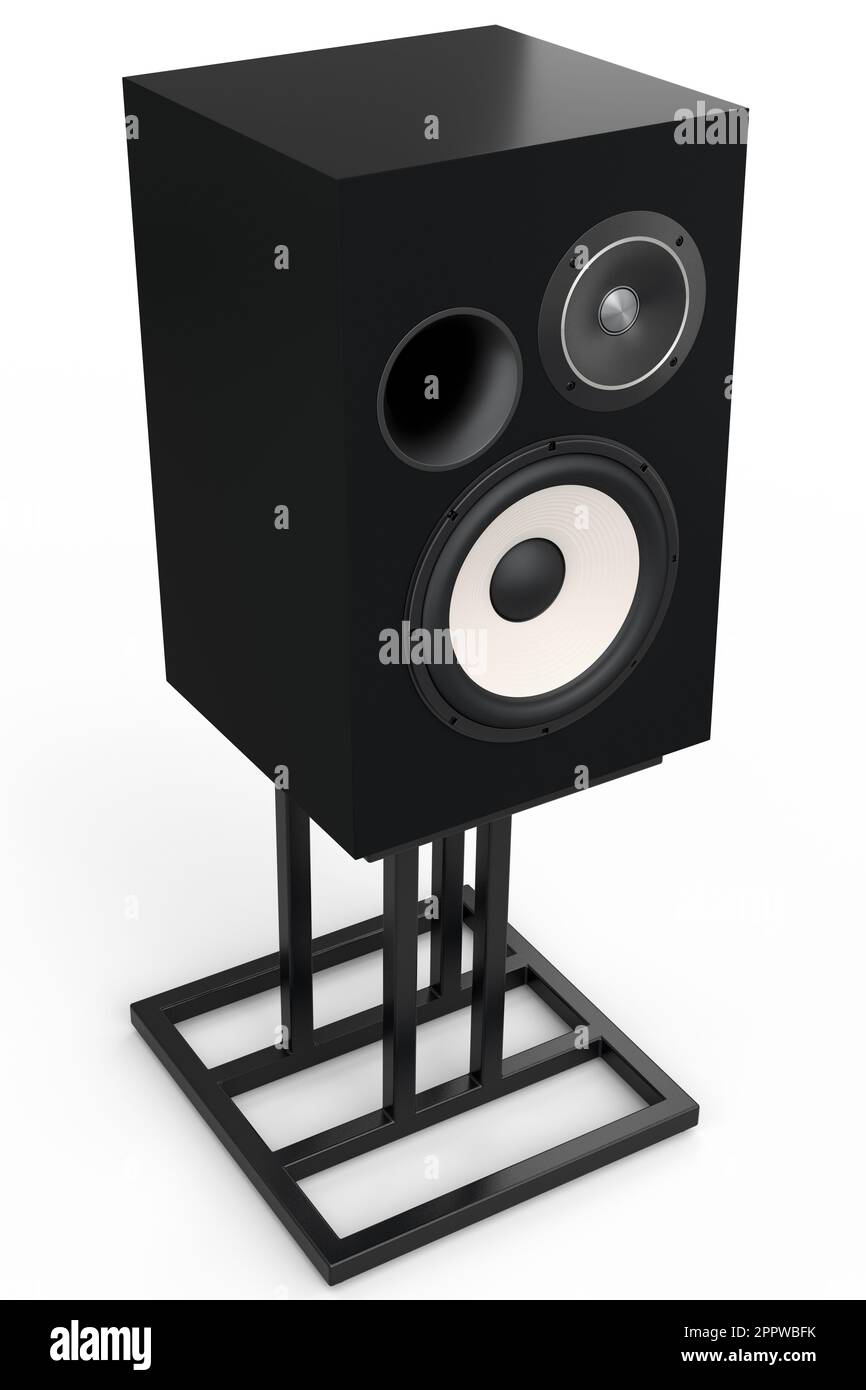 Hifi speakers with loudspeakers on stand isolated on white background