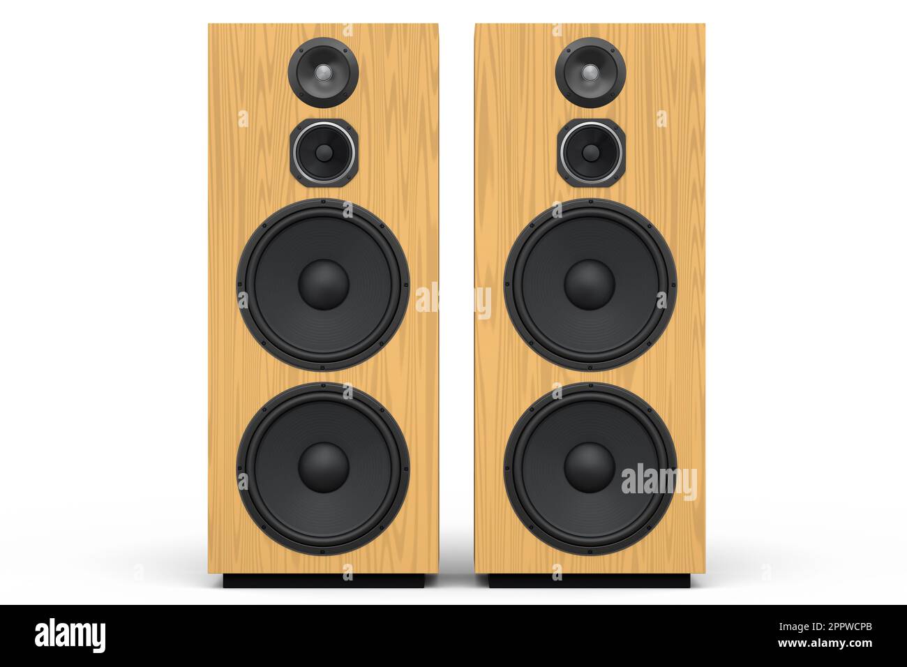 Hifi speakers with loudspeakers isolated on white background. 3d