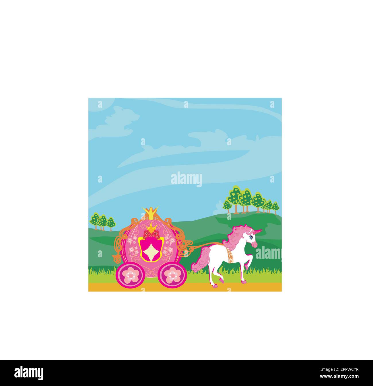 Fine horsy harnessed in the carriage of the princess. Stock Vector