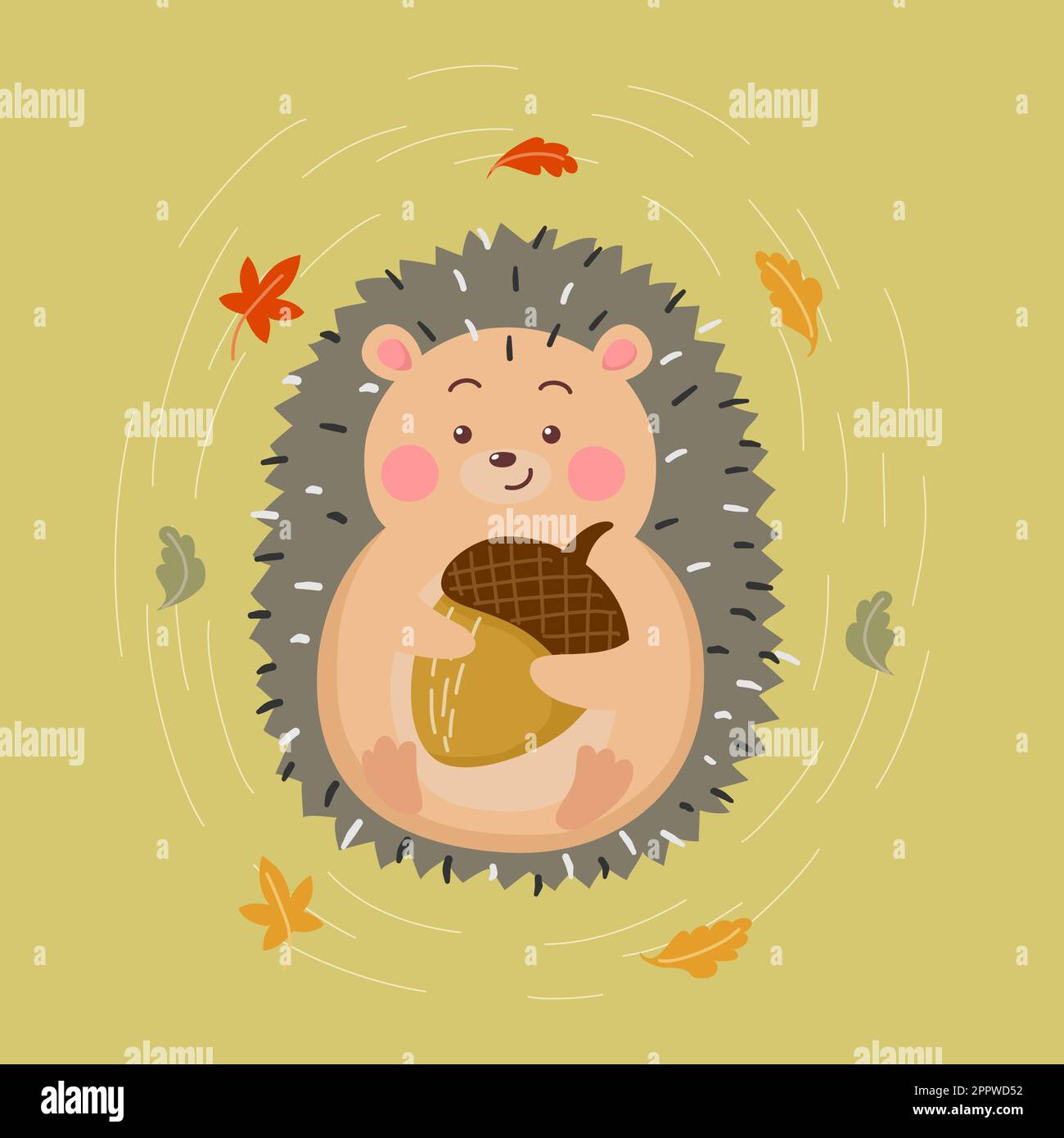 Cute Cartoon Hedgehog Hugging Nut Stock Vector Image & Art - Alamy