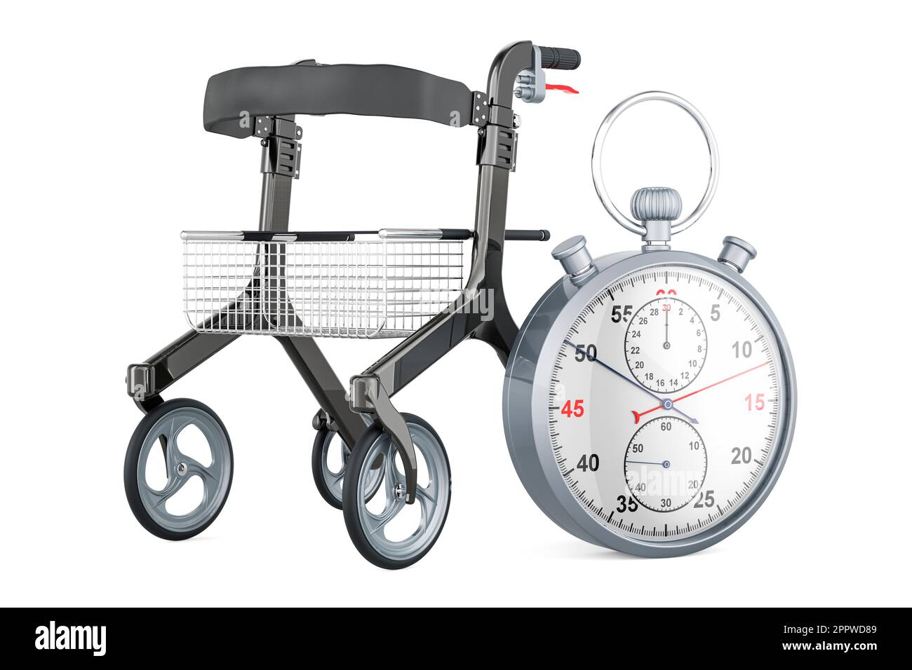 Rollator for elderly with stopwatch, 3D rendering isolated on white background Stock Photo
