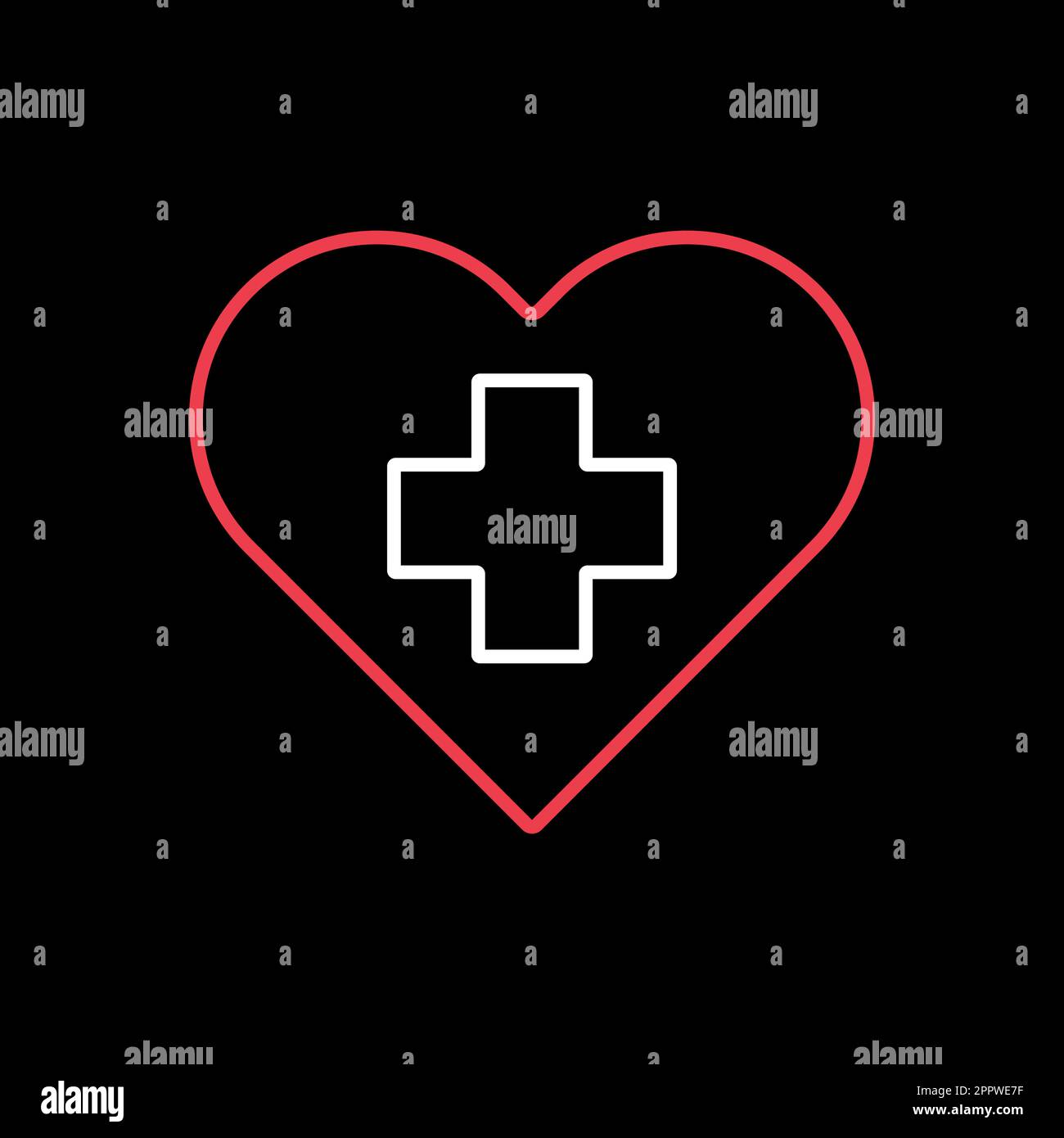 Cross inside heart vector icon on black background. Medical sign Stock ...
