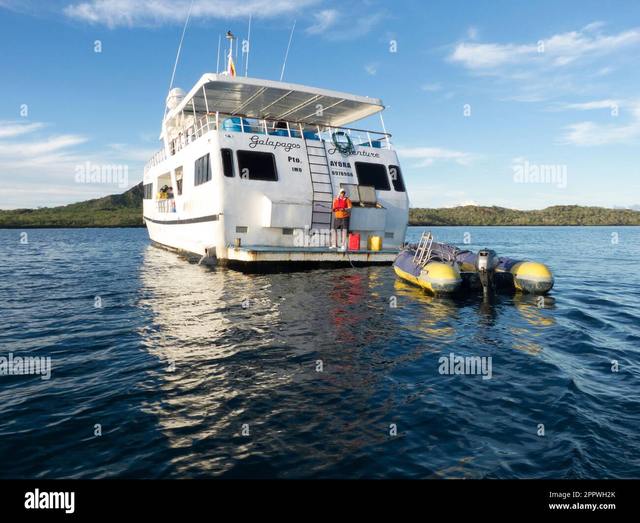 Small cruise ship touring the Galapagos Islands, Ecuador Stock Photo