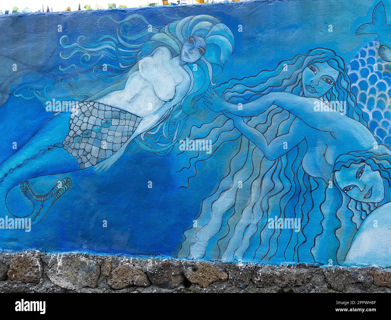 Mermaid mural, Puerto Ayora, Santa Cruz, Galapagos Islands, Ecaudor. Stock Photo
