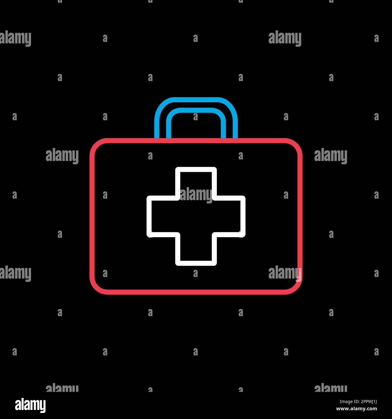 First aid kid vector icon on black background. Medical sign Stock