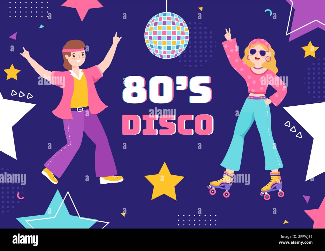 80s Party Cartoon Background Illustration with Retro Music, 1980 Radio ...