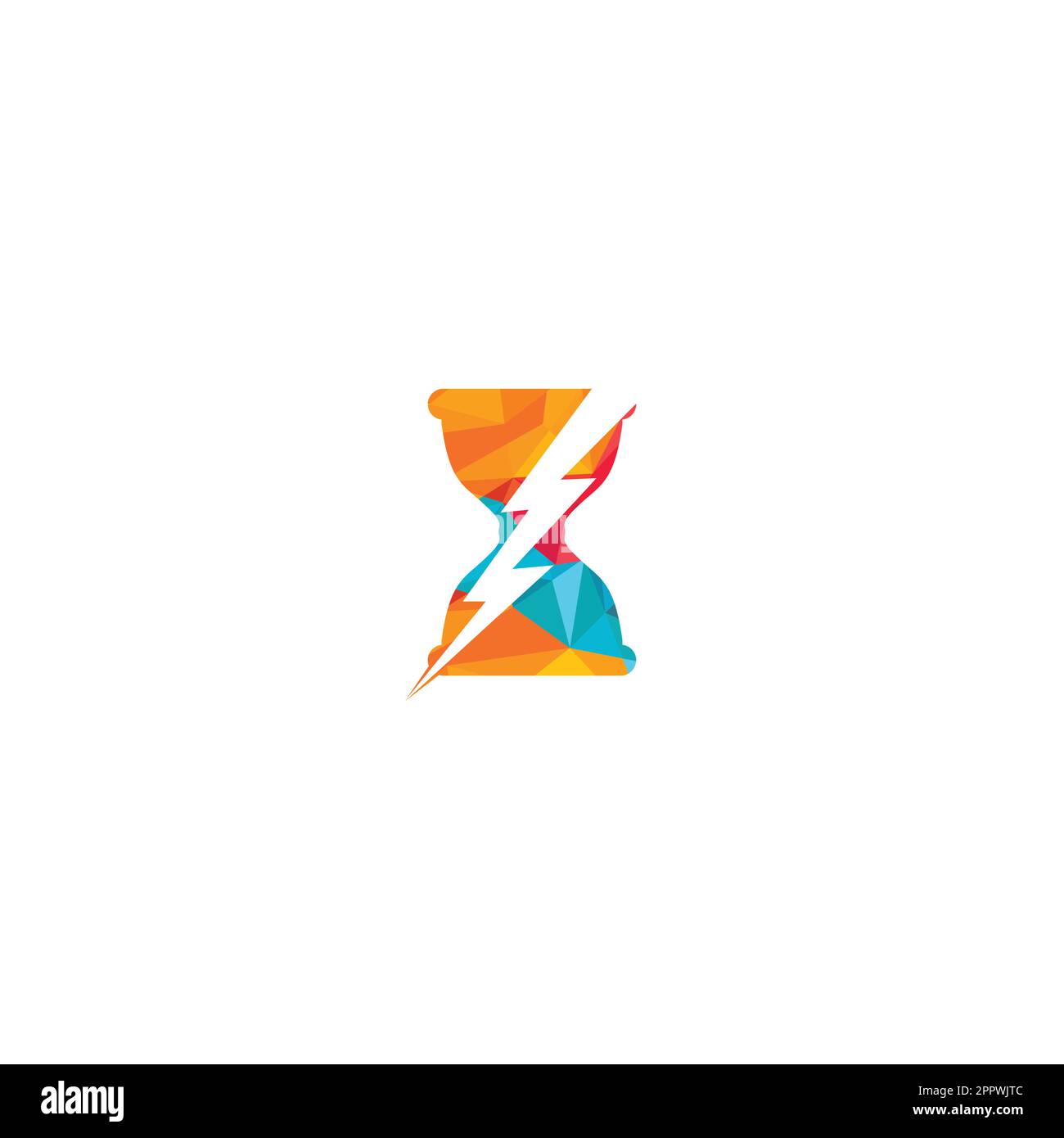 Hourglass and Lightning bolt logo design. Sand glass with thunder bolt icon vector design. Stock Vector