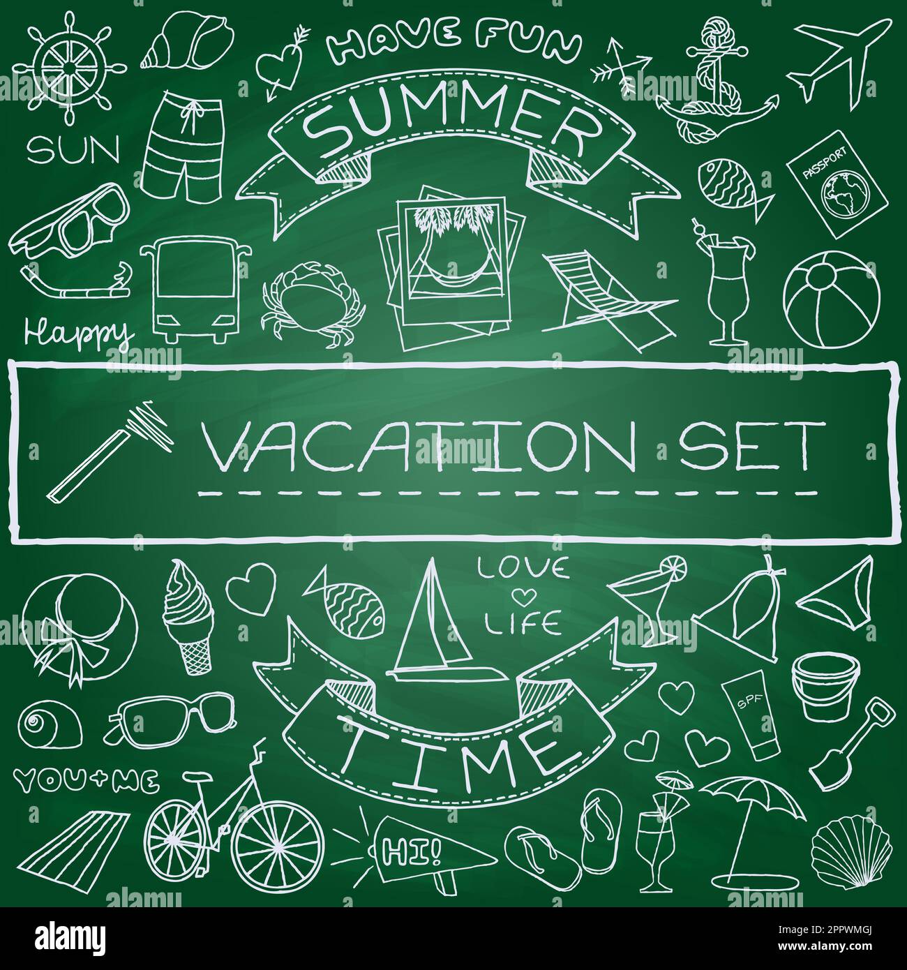 handdrawn vacation icons Stock Vector