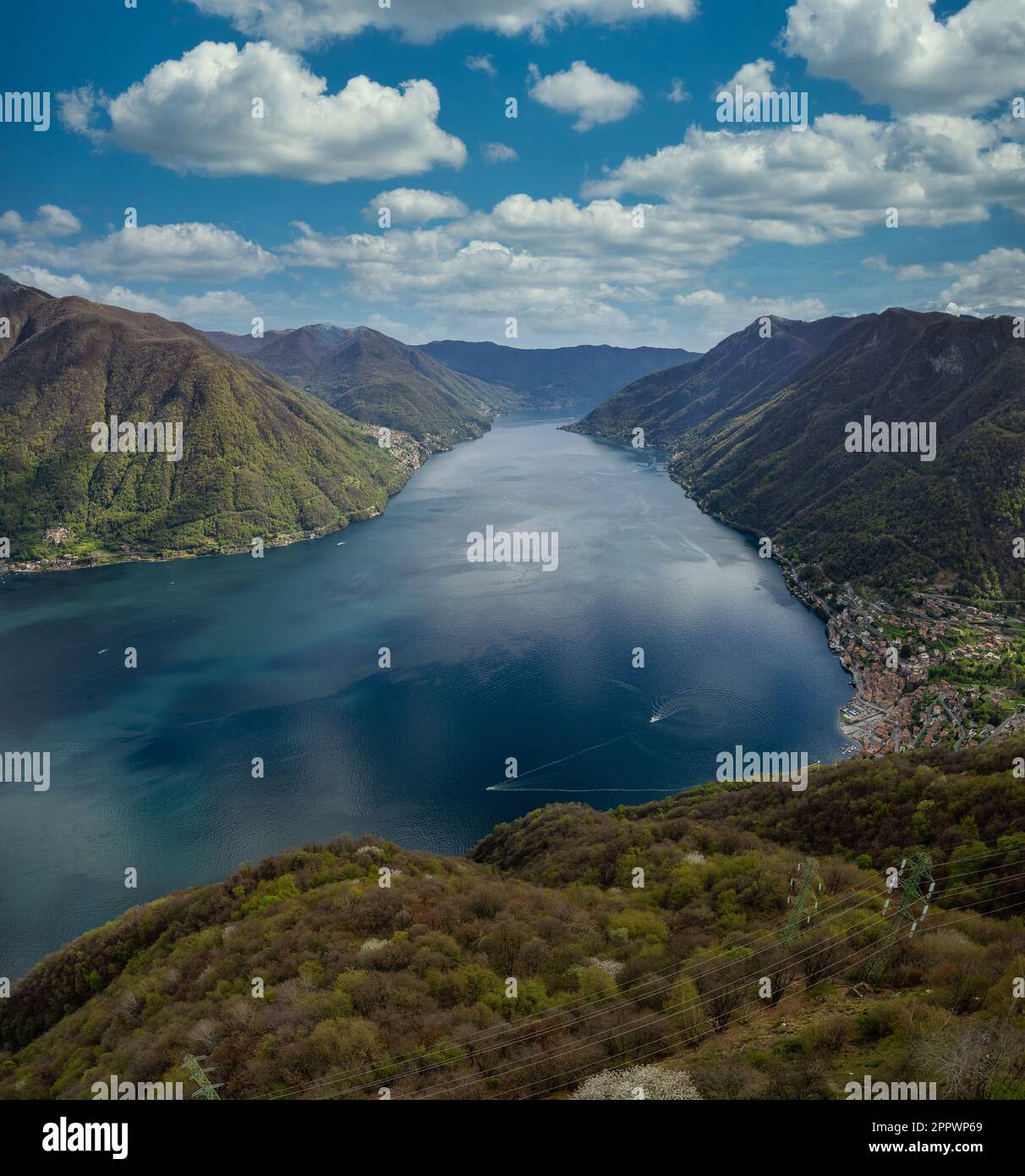 Aerial view of Lake Como (Lago di Como) between Argegno and Pigra, Lombardy, Italy Stock Photo