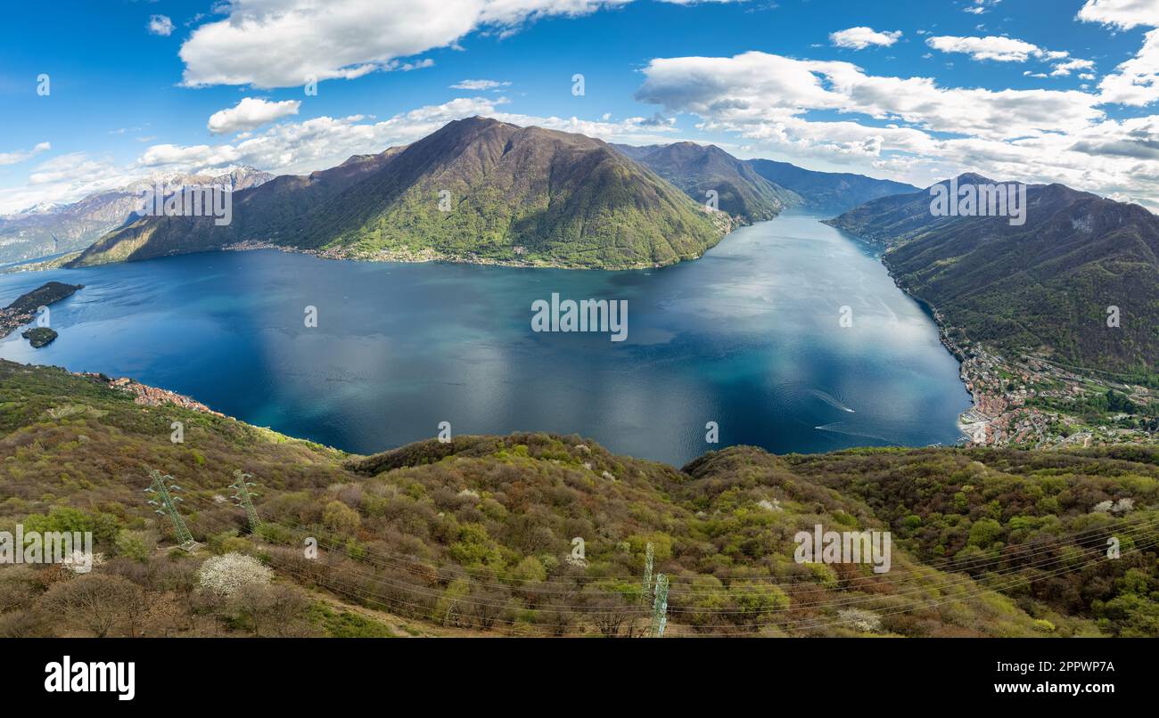 Aerial view of Lake Como (Lago di Como) between Argegno and Pigra, Lombardy, Italy Stock Photo