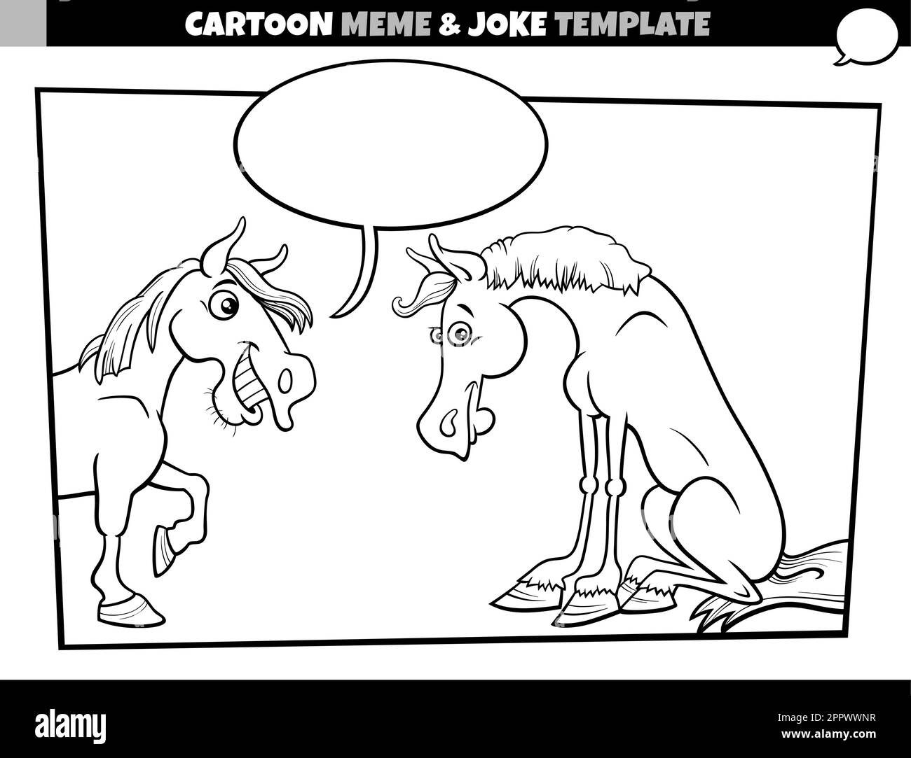 cartoon meme template with speech bubble and comic horses Stock Vector