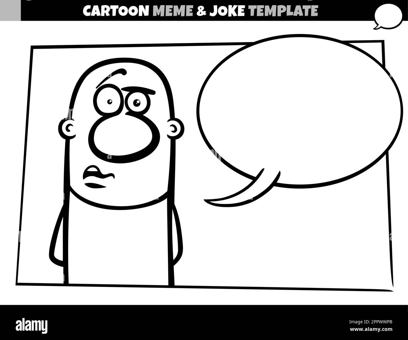 black and white cartoon meme template with comic man Stock Vector