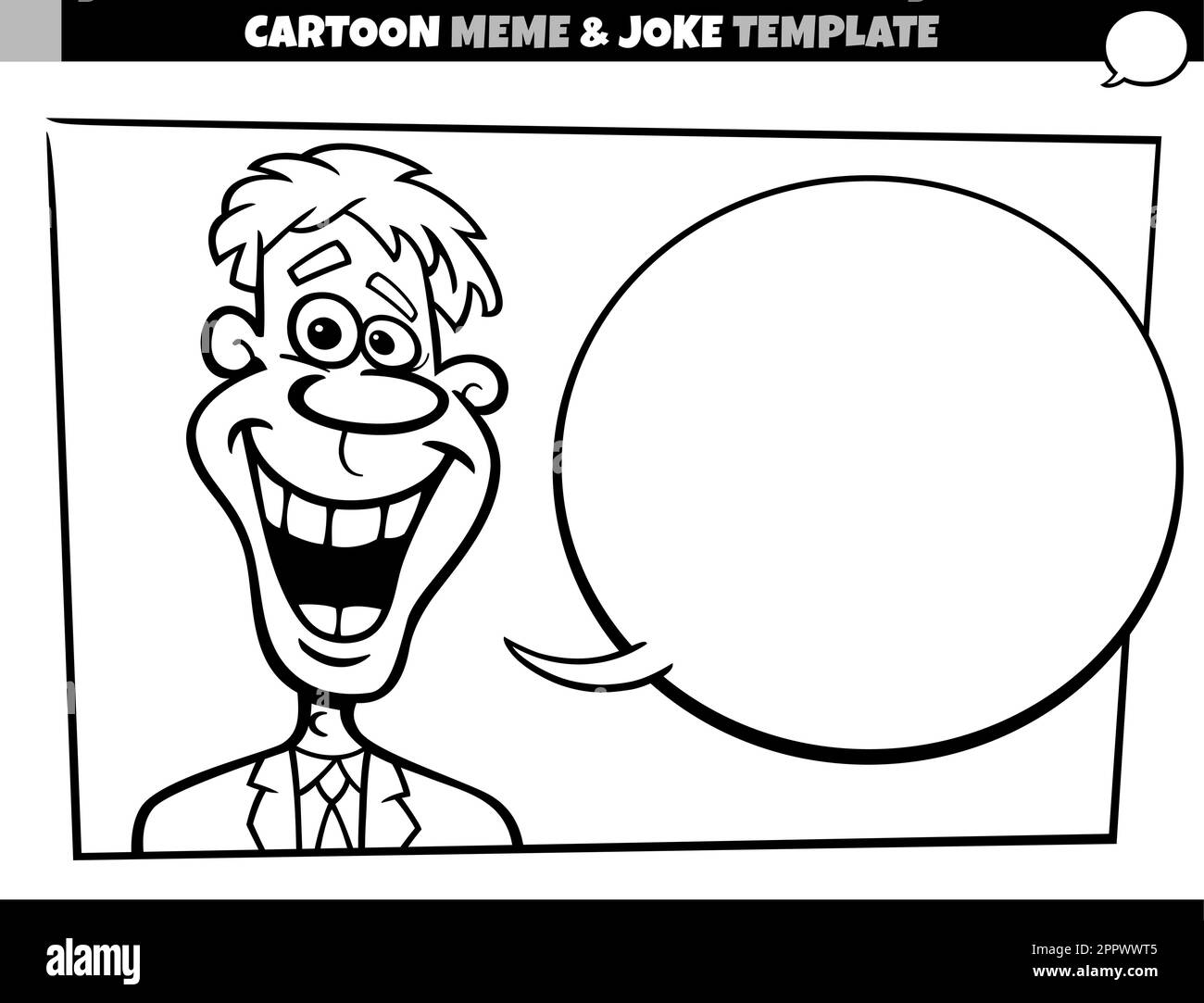 black and white cartoon meme template with comic guy Stock Vector